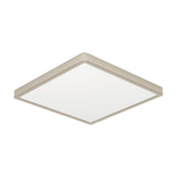 Gosmelle LED Downlight, a square 39 x 39cm fixture with a slim satin nickel steel frame and white plastic diffuser, shown at an angle on a plain white background.
