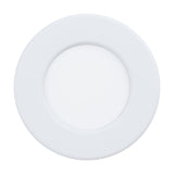Gosmelle round LED downlight in white, 8.6cm, with a textured bezel and white plastic diffuser, integrated cool white LED, IP44, shown on a plain white background.