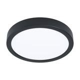 Gosmelle round LED downlight, 21.1cm, with black plastic surround and white diffuser, slim low-profile design, shown at an angle on a plain white background.