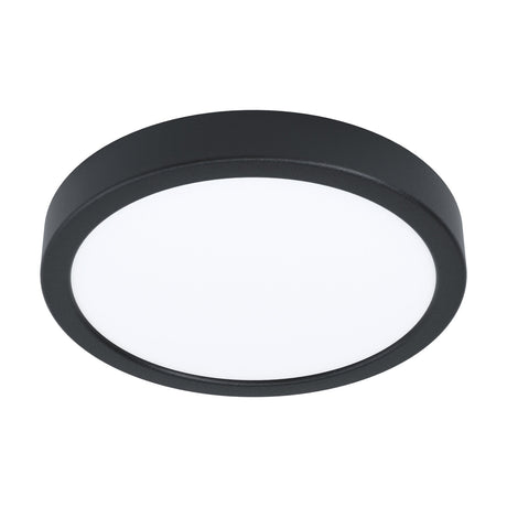 Gosmelle round LED downlight, 21.1cm, with black plastic surround and white diffuser, slim low-profile design, shown at an angle on a plain white background.