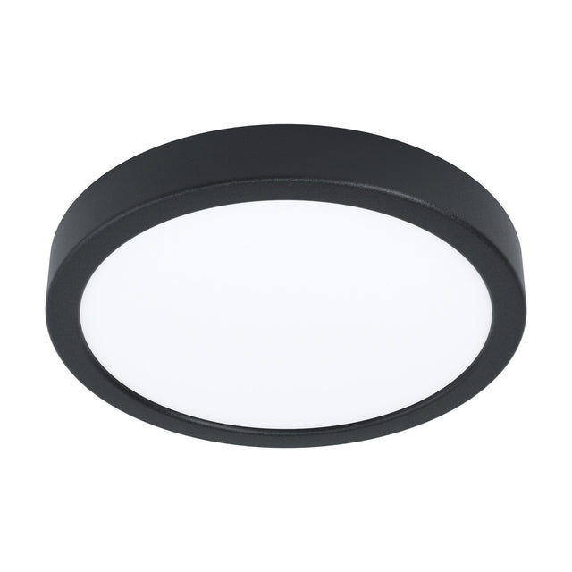 Gosmelle round LED downlight, 21.1cm, with black plastic surround and white diffuser, slim low-profile design, shown at an angle on a plain white background.