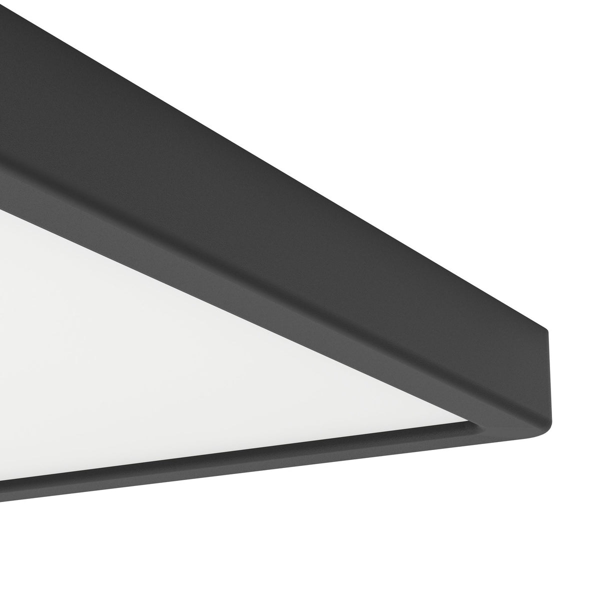 Close-up of the Gosmelle square LED downlight's corner, showing its slim black plastic frame and white diffuser panel against a plain white background.
