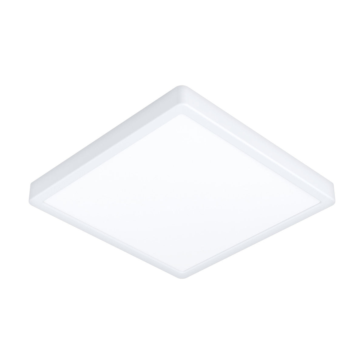 Gosmelle square LED downlight, 39 x 39cm, with slim white plastic frame and diffuser, shown at an angle against a plain white background.