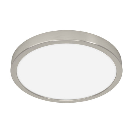 Gosmelle round LED downlight, 27.8cm, with satin nickel steel ring and white plastic diffuser, shown on a plain white background.
