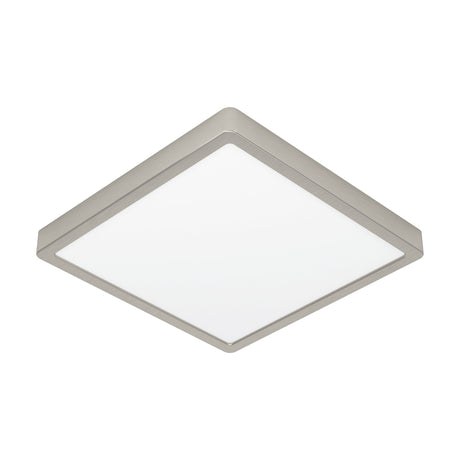 Gosmelle Smart LED Downlight, a slim square 29 x 29cm ceiling fixture with a satin nickel steel frame surrounding a white plastic diffuser, shown on a plain white background.