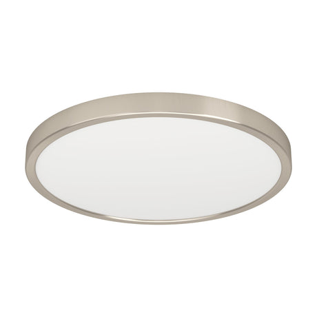 Gosmelle Smart LED Downlight, a slim round ceiling fixture with a satin nickel steel frame and white plastic diffuser, shown at an angle on a plain white background.