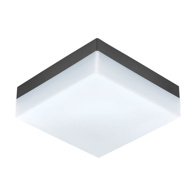 Gramane LED Outdoor Wall Light in anthracite, a square fixture with a white plastic diffuser covering the front and sides, shown on a plain white background.