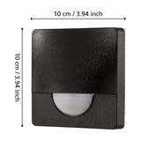 Granvena motion sensor in black, square plastic housing with rounded corners and white half-dome lens, shown with 10cm x 10cm dimensions on a white background.