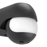 Granvena PIR Sensor 180° in black plastic, close-up of the ball-shaped head with white faceted lens and curved hood, mounted on a wall bracket against a white background.