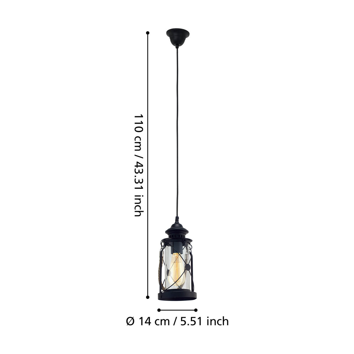 Grasmenne Clear Glass Pendant Light - Black