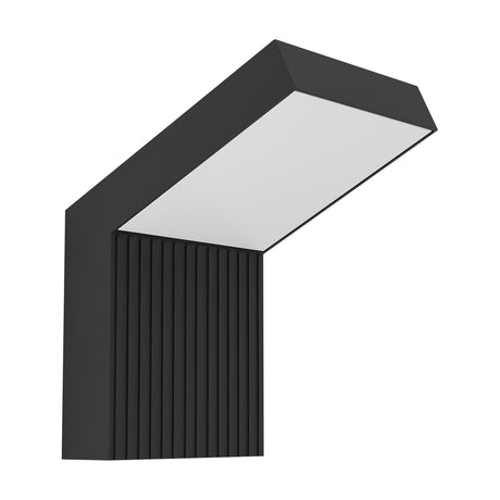 Grottazzolina LED Outdoor Wall Light in black, featuring a ribbed aluminium upright and an angled square head with a downward-facing opal diffuser, shown on a plain white background.