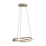 Guntin Pendant Light in bronze-finish steel with interlaced, twisting bands and integrated LED strips, suspended on three thin wires from a round canopy against a plain white background.