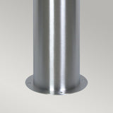 Close-up of the Sandbanks 1 Light Bollard - Silver against a plain background. The bollard features a smooth, shiny stainless steel finish with a round base that includes small holes around the edge, indicating an IP44 rating for enhanced durability in outdoor lighting conditions.