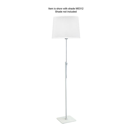 The Habana Telescopic 1 Light Floor Lamp - White & Chrome (Without Shade) features a slim pole, square base, and modern design. Shown with shade M5312; shade not included. Adjustable height offers versatile lighting options.