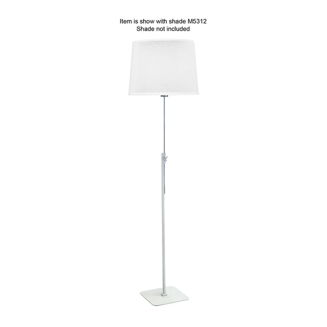 The Habana Telescopic 1 Light Floor Lamp - White & Chrome (Without Shade) features a slim pole, square base, and modern design. Shown with shade M5312; shade not included. Adjustable height offers versatile lighting options.