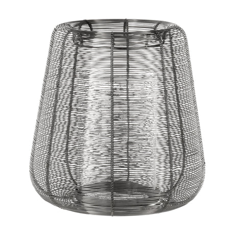 Hagony Metal Candle Lantern in silver, a tapered wire-cage design with upright ribs and a clear glass candle insert, shown on a plain white background.