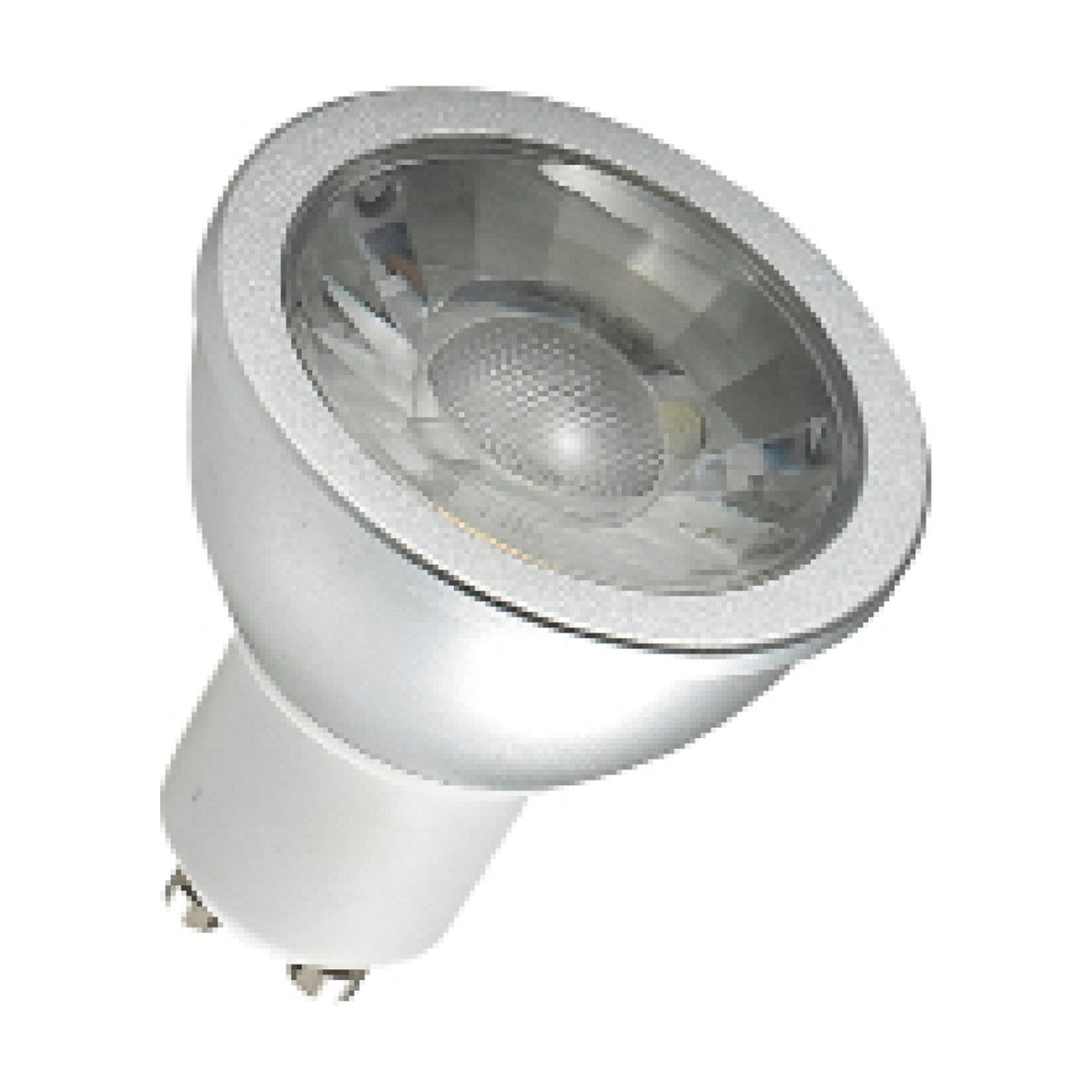 Colors GU10 7W Dimmable Bulb, a white GU10 spotlight with faceted mirrored reflector, clear stippled lens, and two-pin base, shown on a plain white background.