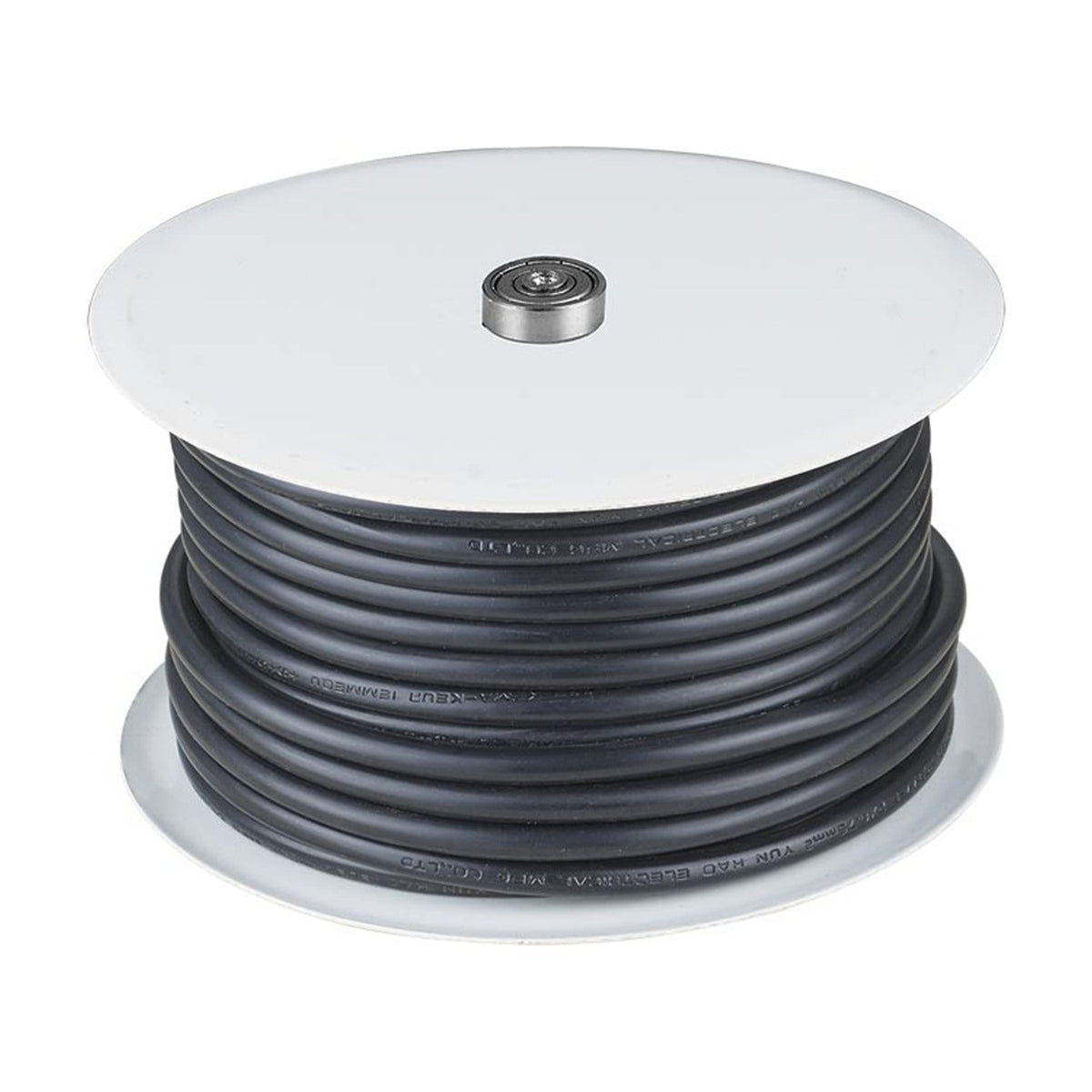 Soft Silicone Cable Roll 25m in black, wound on a white plastic reel with a central metal spindle, shown on a plain white background.