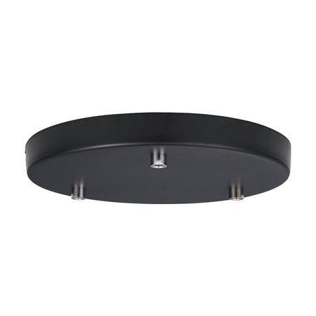 Round black 3 Light Ceiling Canopy, 22cm, with three evenly spaced raised cable outlets on a flat matte plate, shown against a plain white background.