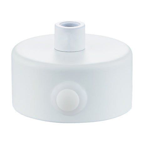 Mini Exit Ceiling Canopy in matt white, a shallow cylindrical cover with a central raised boss for flex and a smooth round side plate, shown on a plain background.