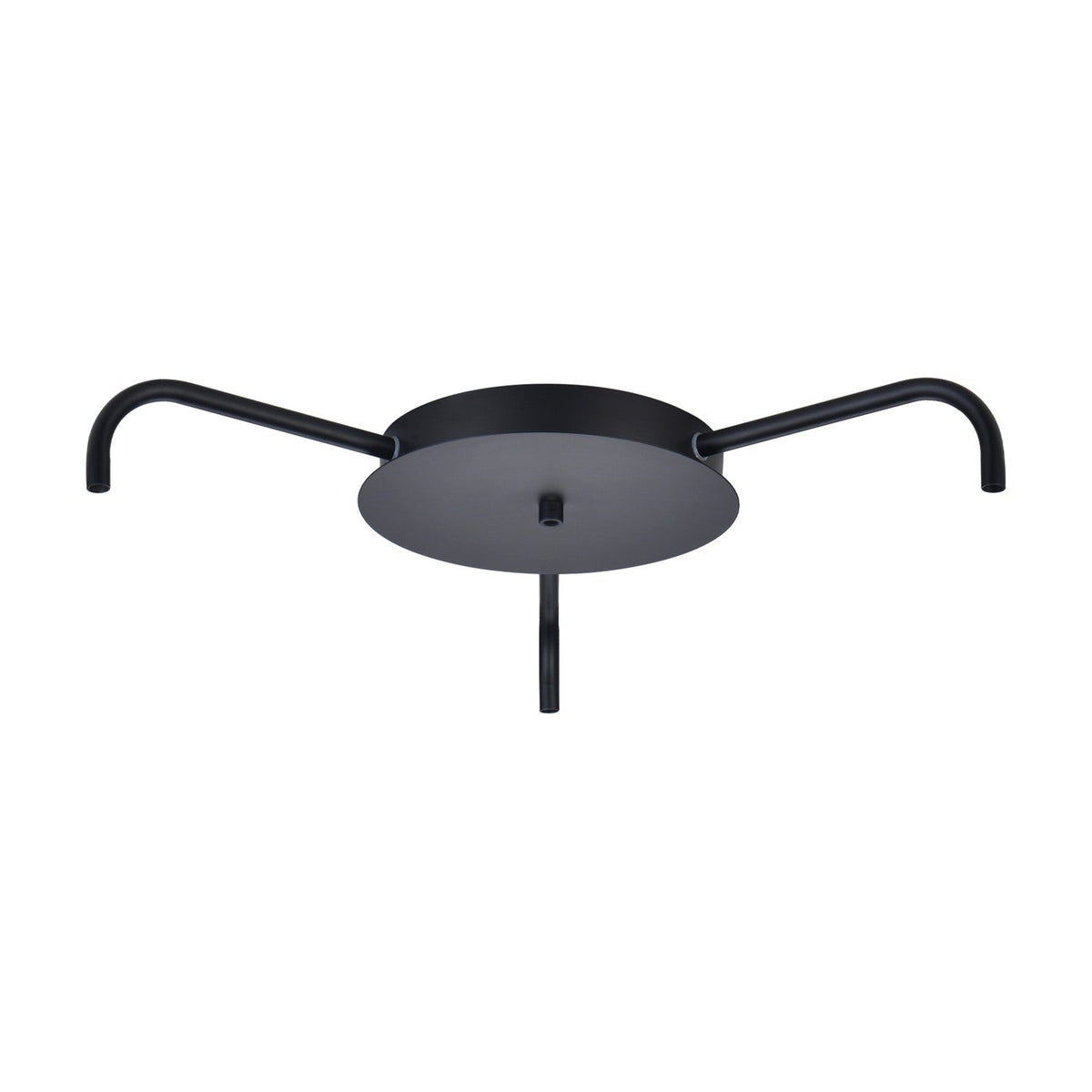 4 Light Ceiling Canopy in black, a round ceiling plate with slim curved arms and a central drop stem for cables, shown on a plain white background.