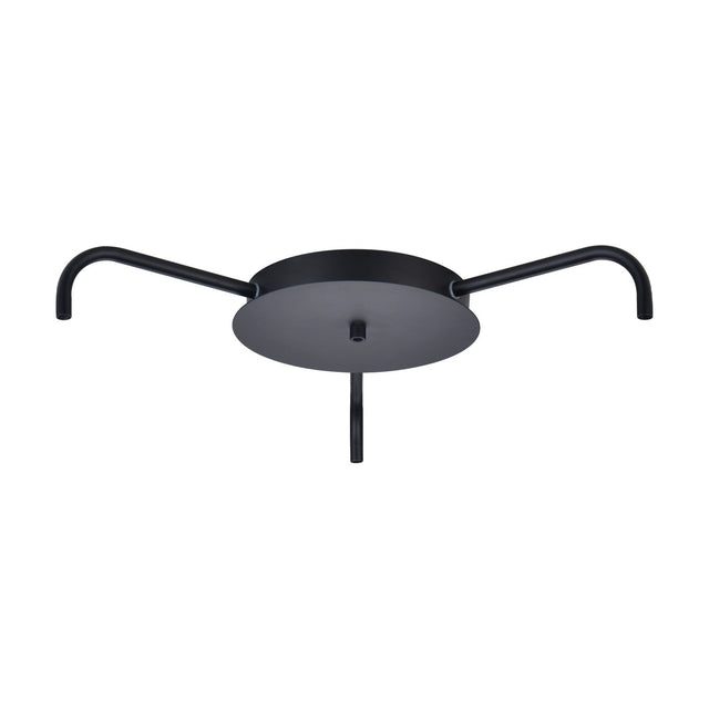 4 Light Ceiling Canopy in black, a round ceiling plate with slim curved arms and a central drop stem for cables, shown on a plain white background.