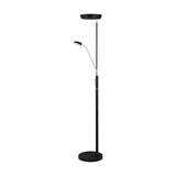 Vegas LED Combi Floor Lamp in black, with a round base, slim column, adjustable chrome-armed reading head, and an uplighter dish on top, shown against a white background.