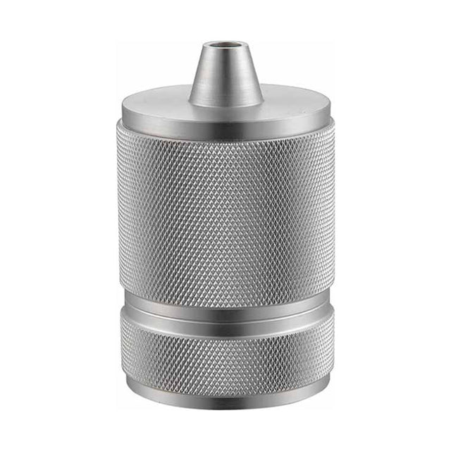 Halo Socket Lampholder E27 in silver, a cylindrical brushed aluminium fitting with knurled texture and a tapered top cone, shown on a plain white background.