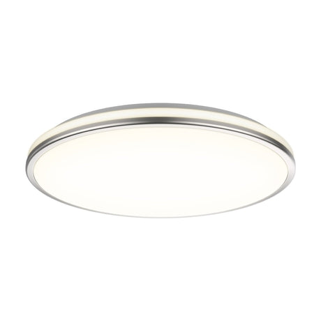 LED Fancy 3-Step flush ceiling light in silver, a round fixture with a flat opal diffuser and two concentric brushed steel rings, shown on a plain white background.