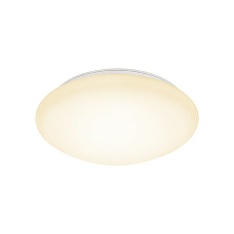 Basic LED 3-Step Flush Ceiling Light 29cm 12W in opal glass with a smooth domed shade and slim white rim, shown lit against a plain white background.