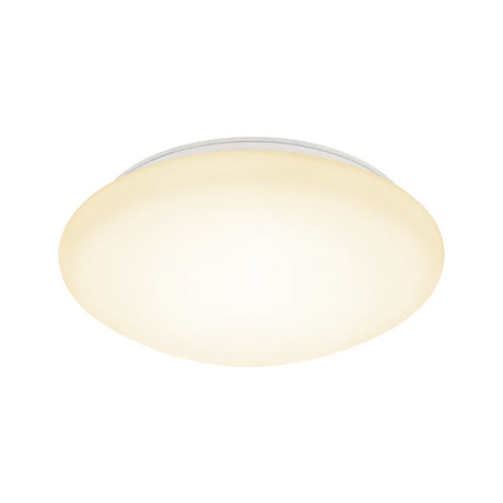 Basic LED 3-Step Flush Ceiling Light 38cm 24W in opal glass with a smooth domed shade and thin white rim, shown glowing on a plain white background.
