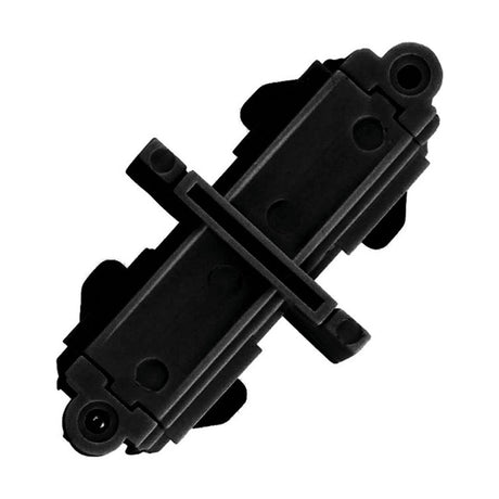 Halo Track Connector in matt black, a rectangular moulded joining block with fixing screws and spring clips on the underside, shown on a plain white background.
