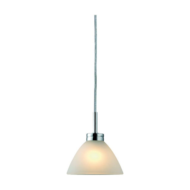 Arc Glass pendant light with a rounded frosted opal glass shade under a polished chrome cone fitting, suspended on a clear wire against a plain white background.