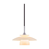 Scandinavia Pendant Light 20cm in opal glass and chrome, with a small disc, wide flared plate, and deep drum stacked beneath a chrome cone on a black cord, shown on a plain white background.