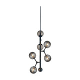 Atom Vertical Glass 6 Light Chandelier - Black & Smoke