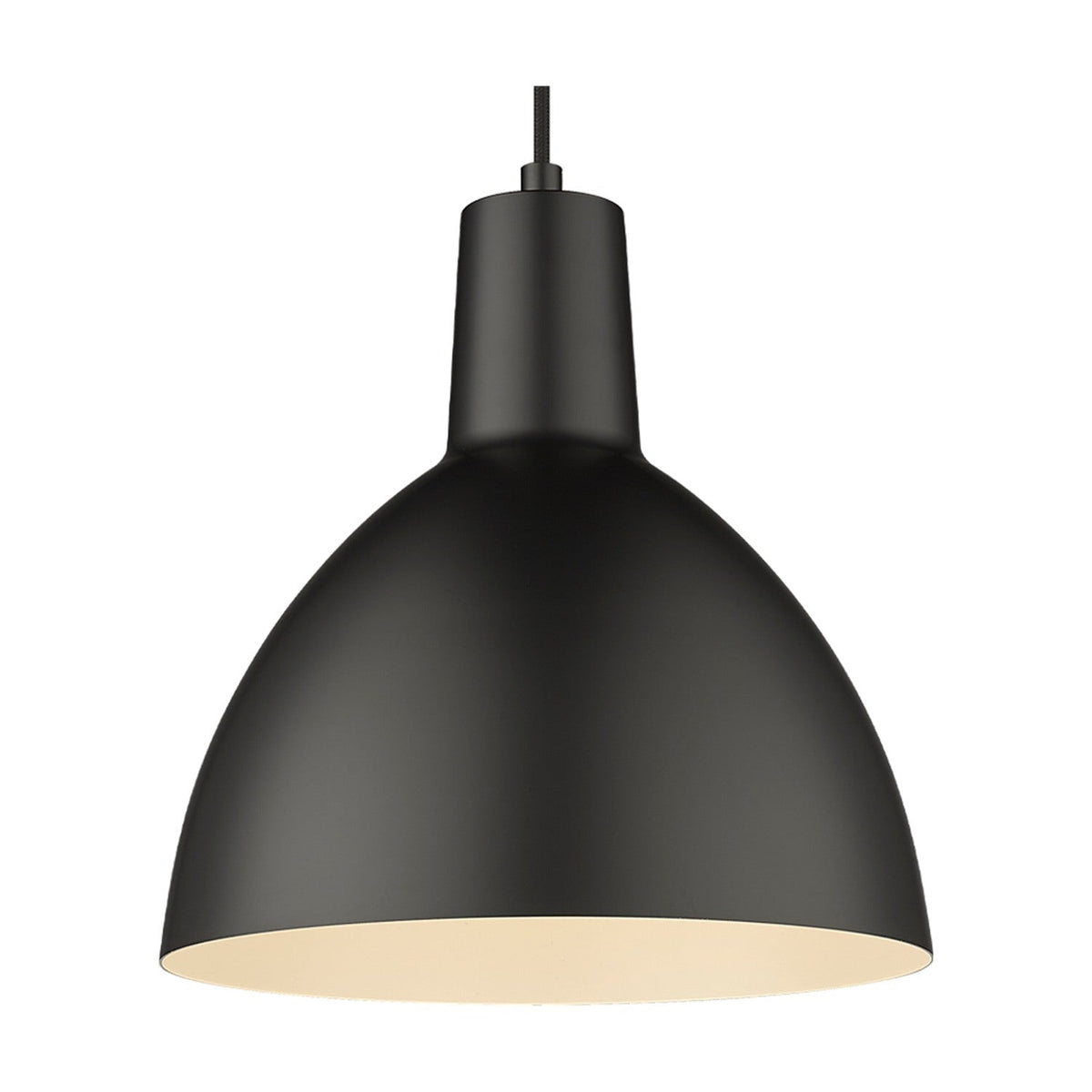 Metropole Pendant Light in matt black, a tall dome shape with white interior lining and a short collar at the top, shown on a plain white background.