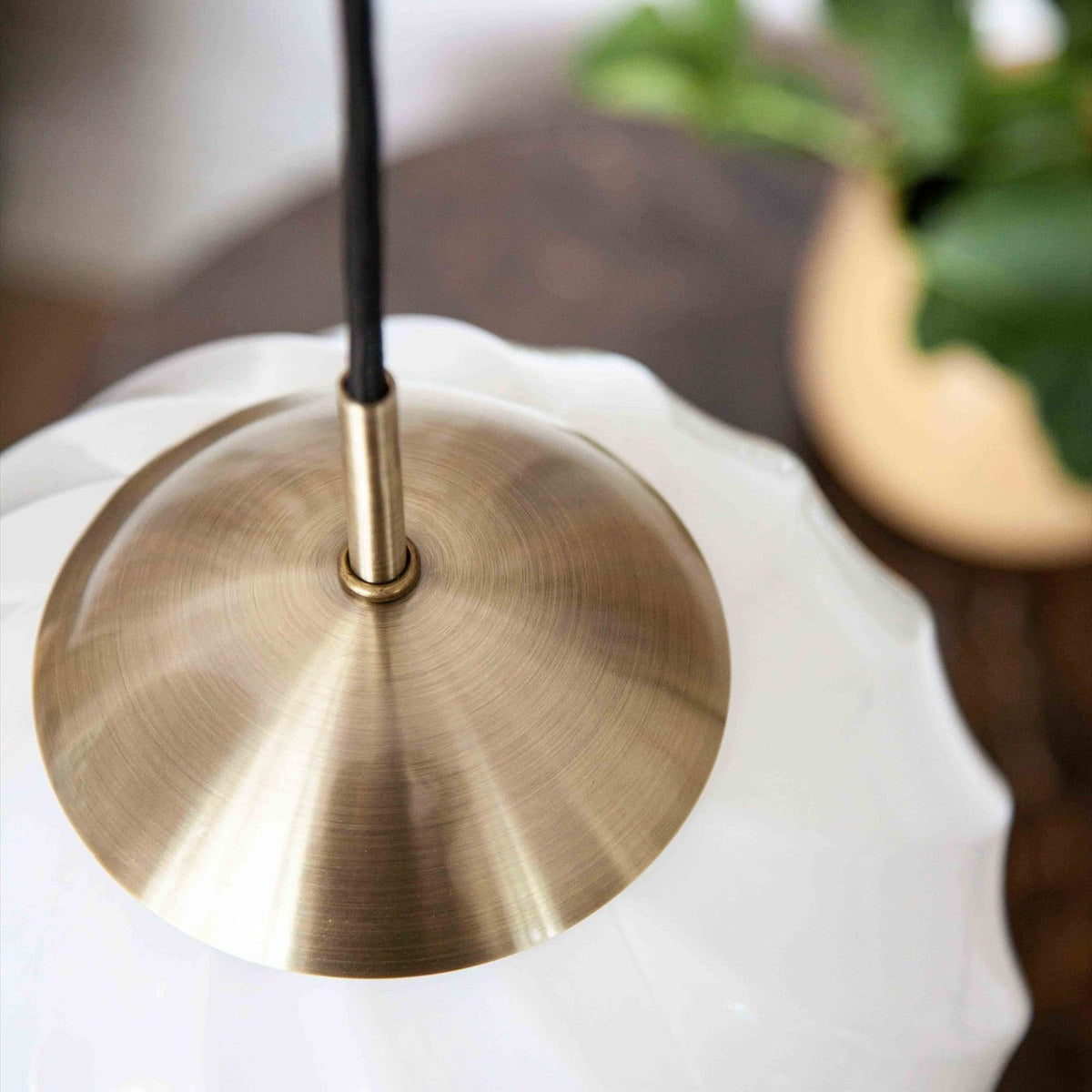Twist Ball Pendant Light 15cm - Opal & Antique Brass