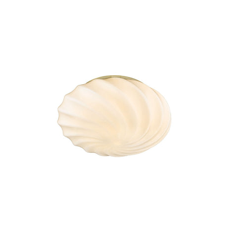 Twist Wall Flush Ceiling Light in opal glass with a swirling ribbed dome and antique brass rim, shown on a plain white background.