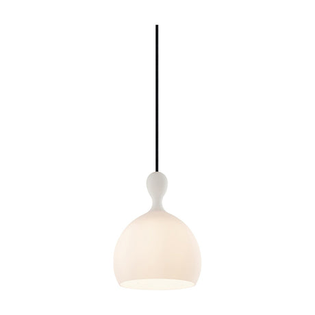 Dueodde Pendant Light 18cm in white, single-light fixture with a domed opal glass shade and narrow waisted neck on a black flex, shown against a plain white background.