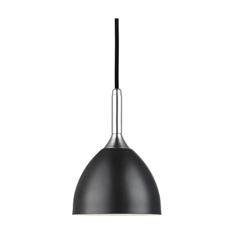 Bellevue Pendant Light 14cm in black and chrome, featuring a matt black dome shade with a polished chrome cone at the top, suspended from a black flex on a plain white background.