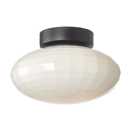 Mesh Flush Ceiling Light 20cm in opal glass with a faceted mesh-textured shade and matte black ceiling cap, shown on a plain white background.