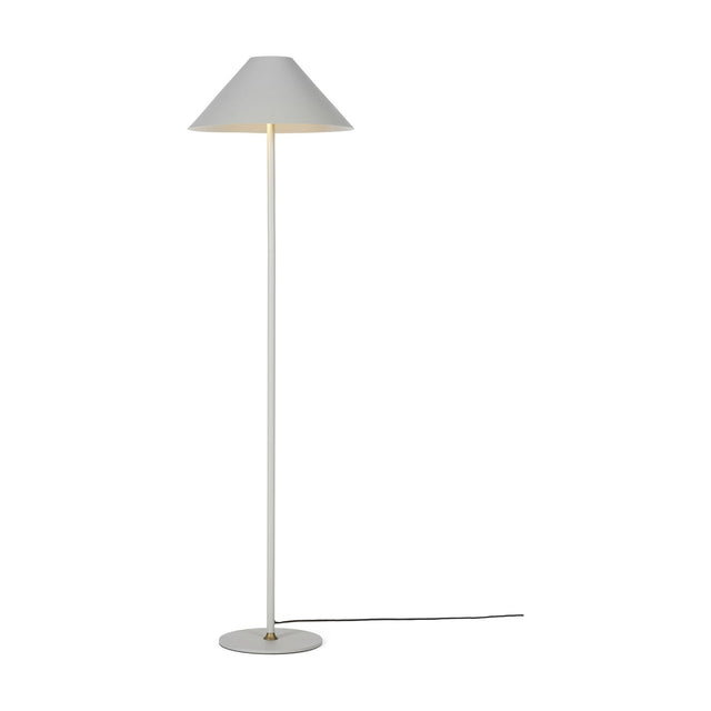 Hygge Floor Lamp 40cm in warm grey with a wide cone-shaped shade, slim tube stem, and round disc base, shown on a plain white background.
