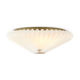 Paris Clean Flush Ceiling Light 50cm in white and antique brass, with a pleated paper shade forming a pointed pleated rim beneath a brushed brass ceiling plate, shown on a plain white background.