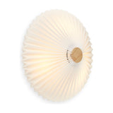 Paris Clean Flush Ceiling Light 50cm in white, showing a pleated paper shade with pointed rim and central antique brass disc, on a plain white background.