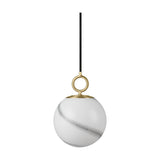 Stockholm Pendant Light 18cm in Marble Grey, an opal glass globe with a diagonal grey marbled band, hung from a brass ring fitting and black cable, shown against a plain white background.
