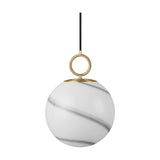 Stockholm Pendant Light 24cm in marble grey, an opal glass globe with sweeping grey-brown marbling, suspended from a brass ring on a black cord against a plain white background.