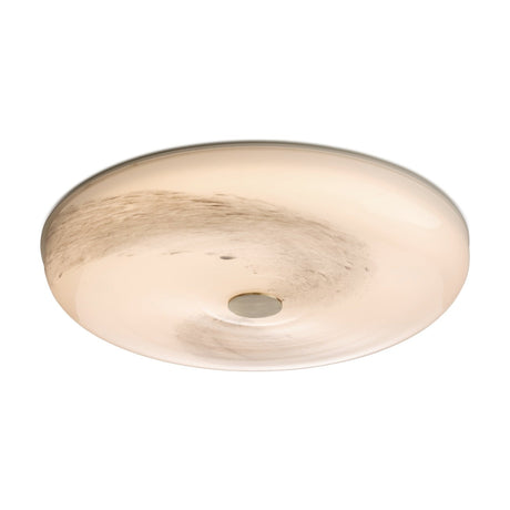 Stockholm LED Dimmable Flush Ceiling Light in grey, a shallow opal glass dome with swirling grey-brown marbling and a central brushed metal boss, shown on a plain white background.
