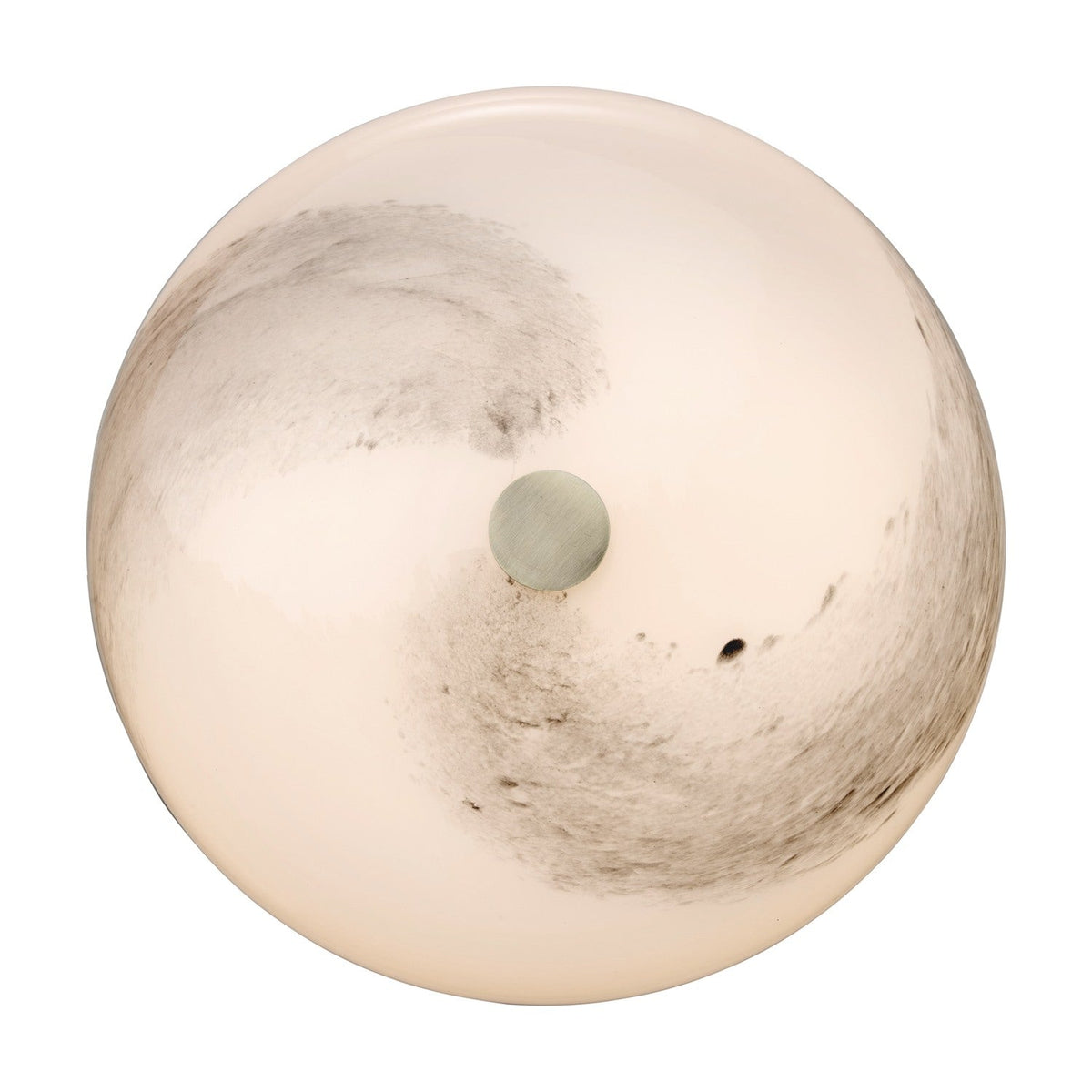 Stockholm LED Dimmable Flush Ceiling Light in grey, a round opal glass dome with marbled grey-brown swirls and a central brushed metal boss, shown on a white background.