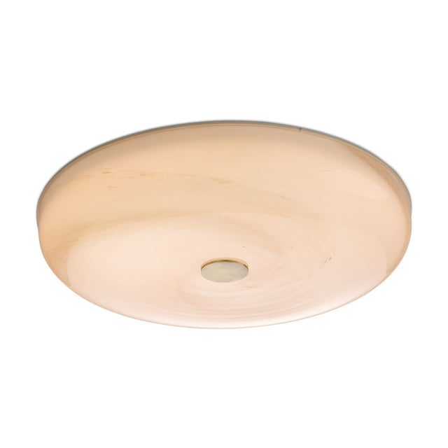 Stockholm LED Dimmable Flush Ceiling Light in brown, a wide shallow opal glass dome with marbled brown-grey swirls and a central brushed metal boss, shown on a plain white background.