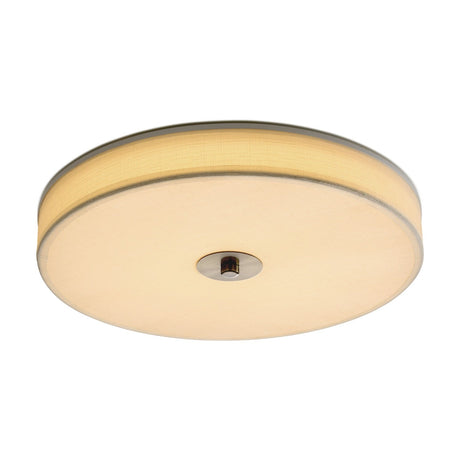 Shade LED 3-Step Flush Ceiling Light 40cm in natural fabric, a round drum shade with a flat diffuser and small central metal boss, shown on a plain white background.